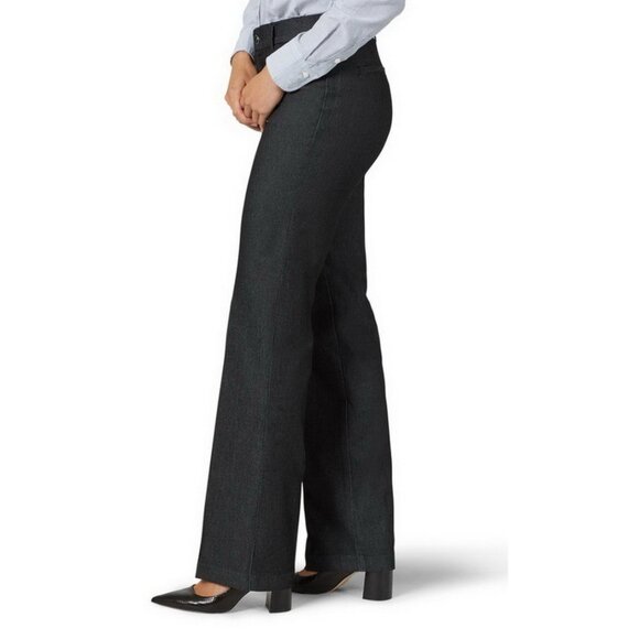 Lee Women's Flex-Motion Black 12 Medium Regular Fit Mid Rise Trouser Pant - Picture 3 of 7